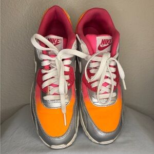 Nike Air Max 90 GS Pink Orange Silver Sneakers Size 7Y|8.5W